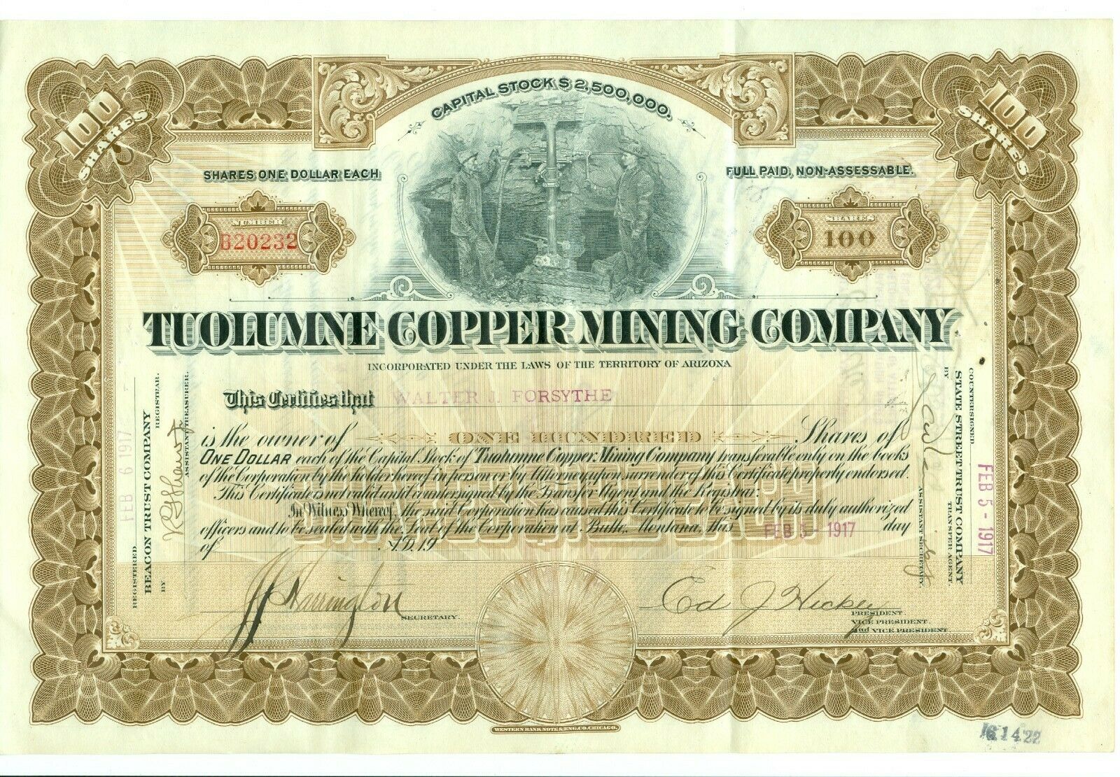 Signed By Ed Hickey Original Owner Of Anaconda Copper Mine Butte Montana
